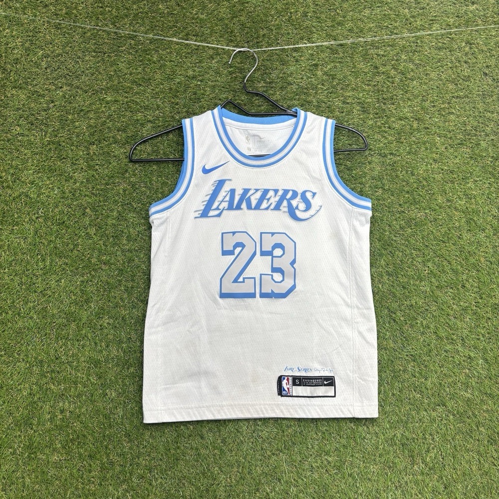 Nike Lebron James LA Lakers 2020-2l City Edition Youth Small Jersey White #23